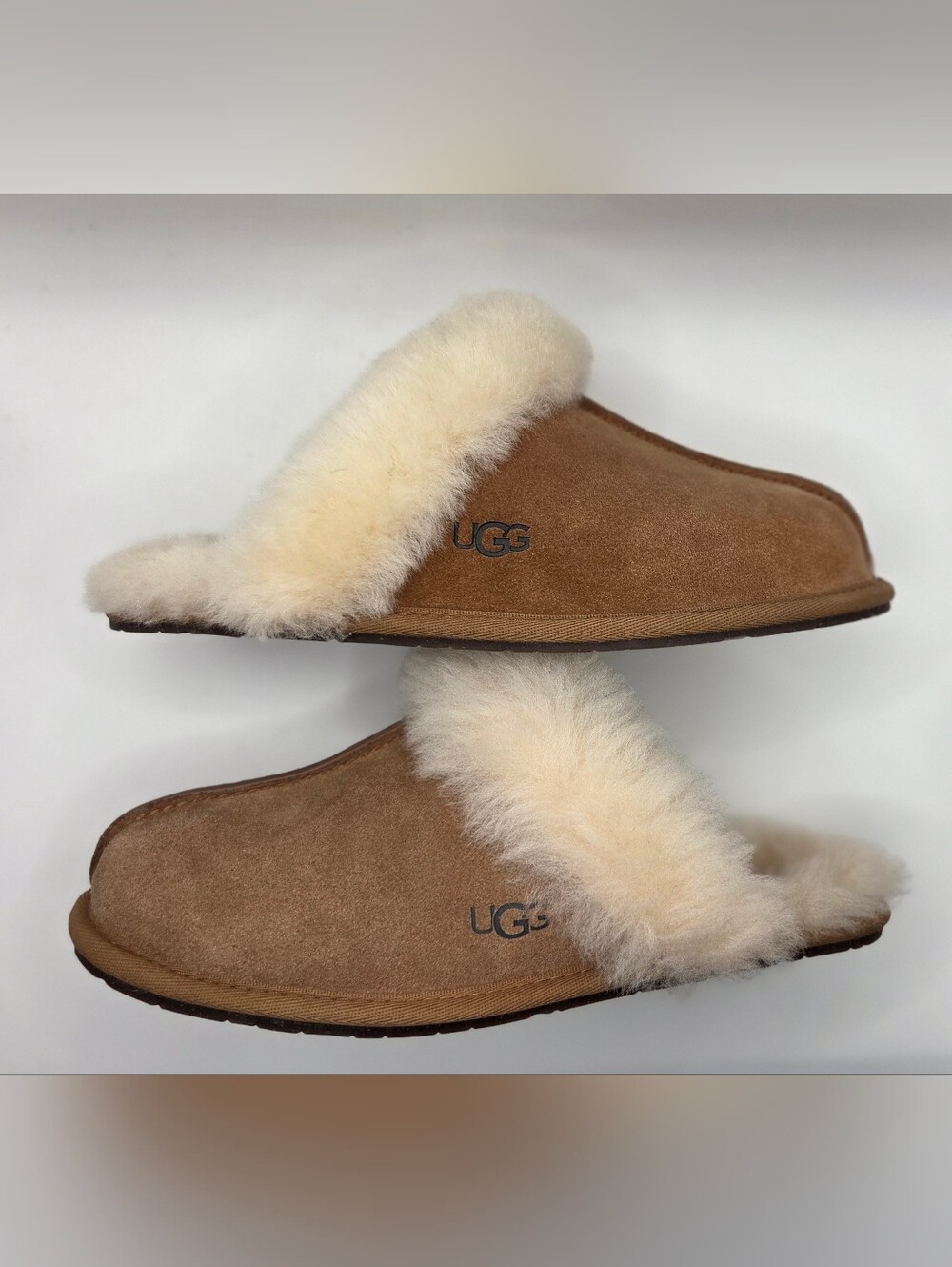 UGG Scuffette II.  Chestnut Suede Shearling Slide Slippers with Cream Fur